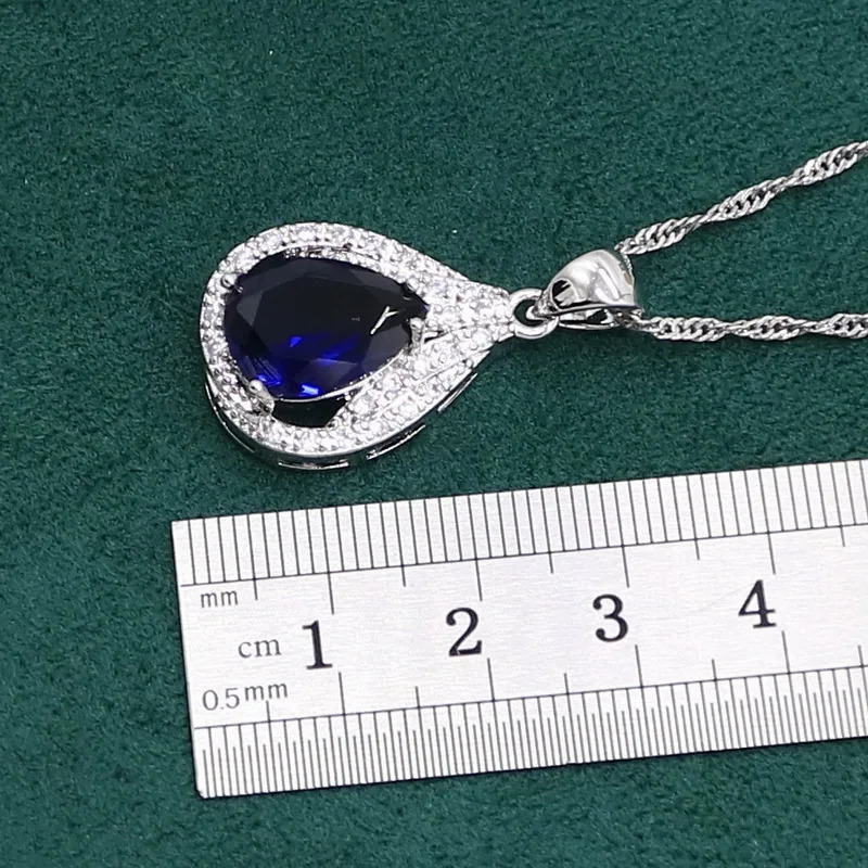 Royal Sapphire 925 Sterling Silver Jewelry Set Womens Bracelet Ring Earrings Necklace Ring Earrings 241106