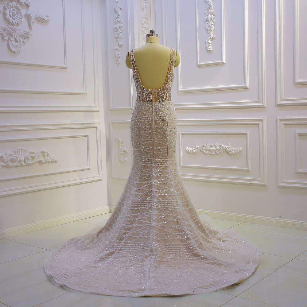 Champagne Spaghetti Straps V-neck 2 In 1 Mermaid Wedding Dress