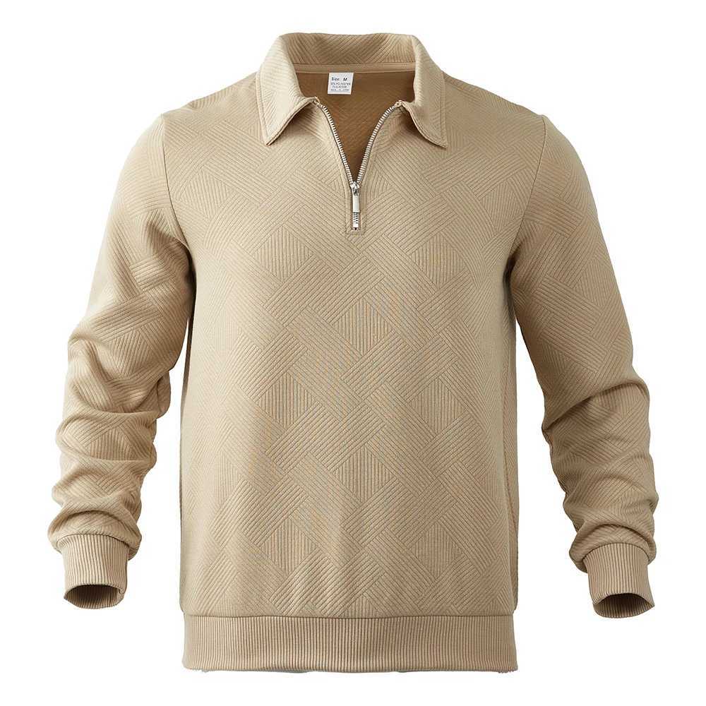 Casual solid color jacquard sportswear mens autumn retro collar zipper shirt mens fashion long Sve Pulleys W241106
