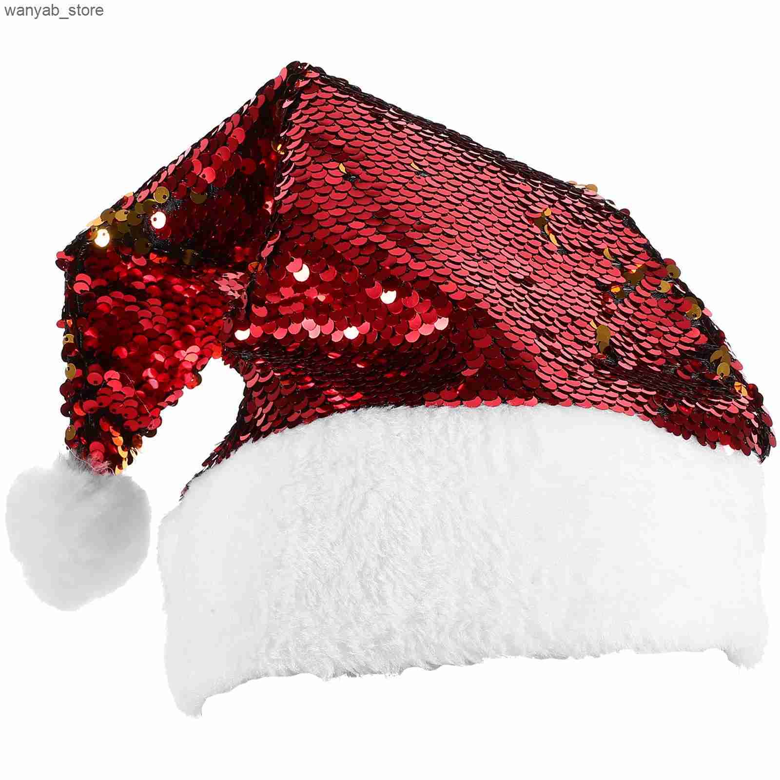 Wide Brim Hats Bucket Hats Christmas Party Favors Santa Claus Hat Hats for Adults Kids Holiday Cap Sequins Flash L240910