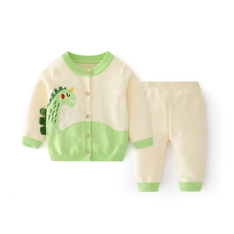 Spring Autumn 0-3 Year Baby Boy 2PCS Clothes Set Patched Dinosaur Sweaters Woven Cotton Knitted Pants Suit Infant Boy Outfit 241106
