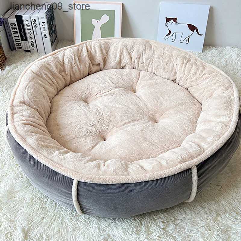 kennels pens Corduroy Dog Warm Short Plush Round Bed Soft PP Cotton Filled Sofa Used for Small Medium and Large Dogs Pet Accessories L240910