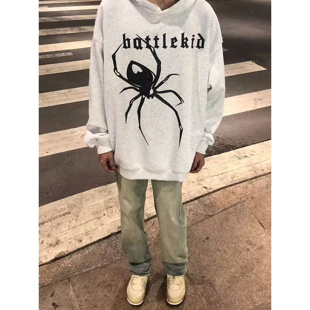 shanshi spider hoodie Trendy high hip-hop spider print hooded sweatshirt for men autumn and winter street loose hoodie jacket hoodie