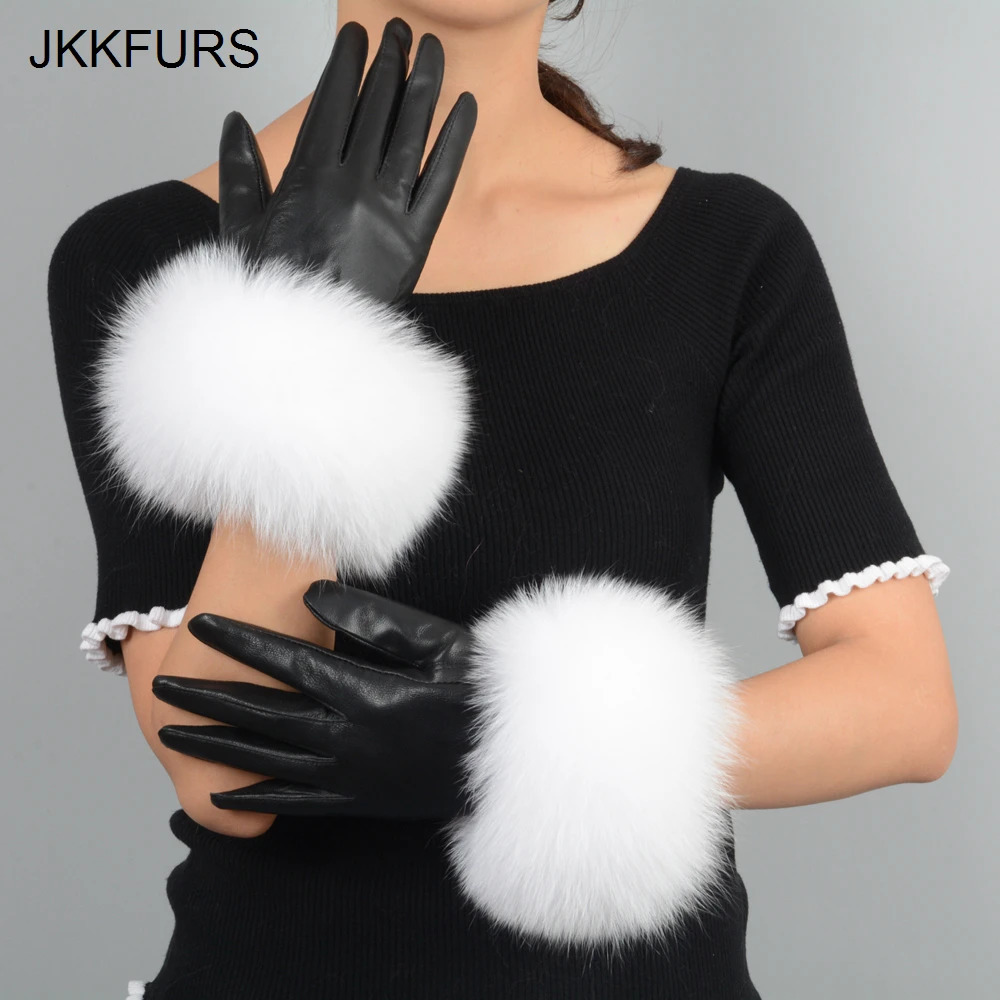 Womens genuine leather gloves for winter warmth made of genuine sheepskin and fox fur fashionable style natural fluffy fox fur S7200 241106