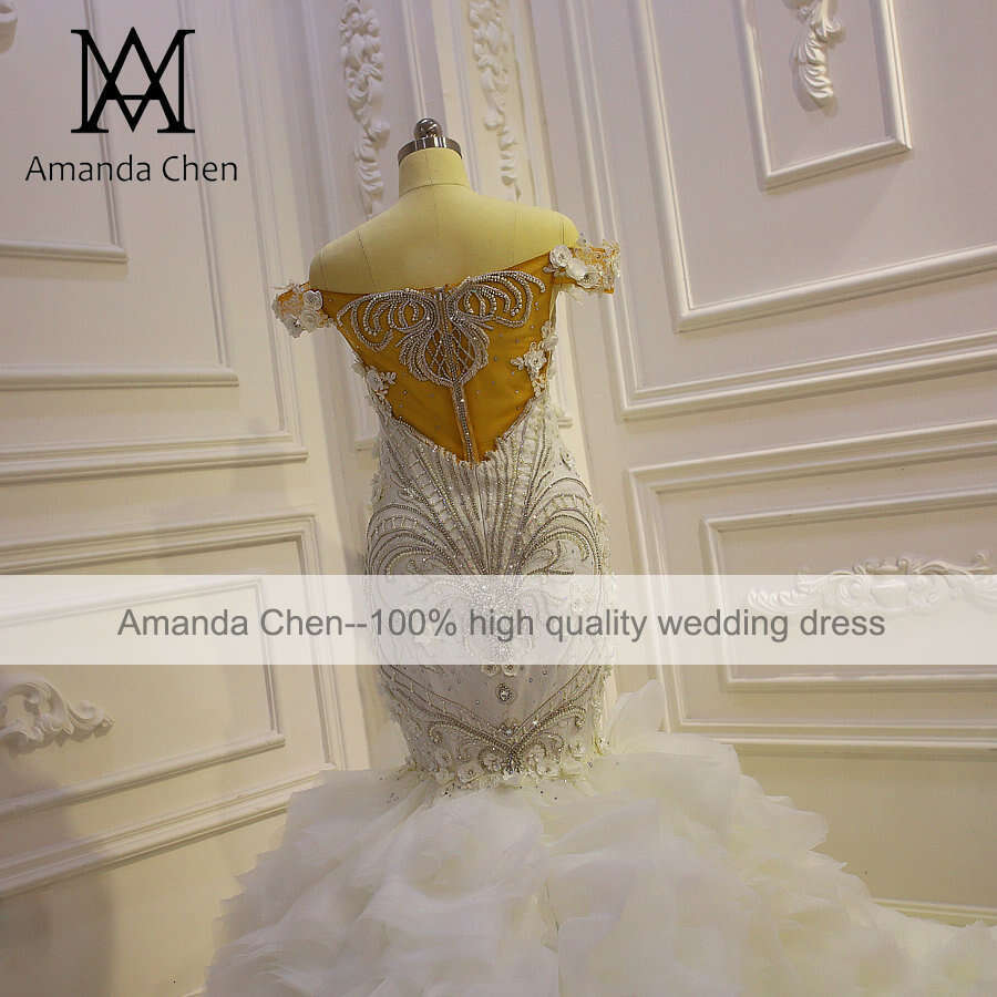 robe sirene mariage Off Shoulder Crystal Mermaid Ruffle Wedding Dress