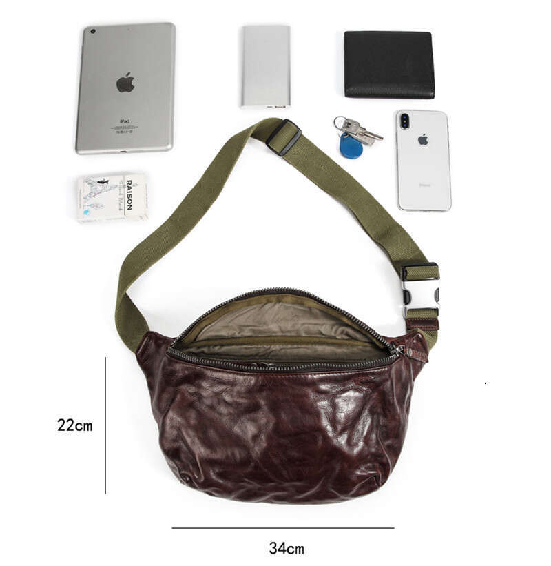 Fashion Vintage Genuine Leather Men Chest Casual Natural First Layer Cowhide Multifunctional Waist Pack Crossbody Bag