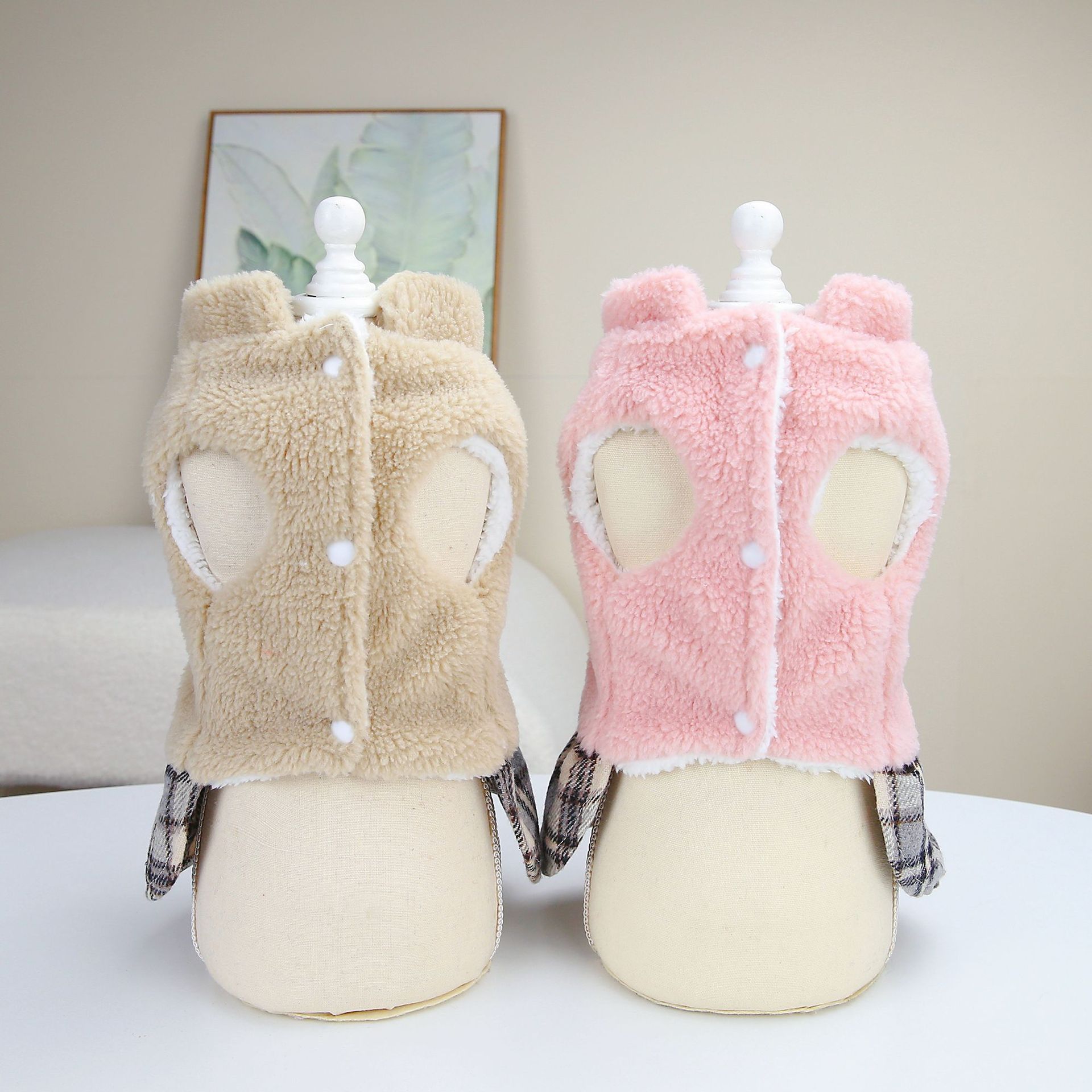 Heavy Warm Dog Winter Dress New Pet Clothes Inside Fleece Pattern Bear Cotton Dress for Small Dog Cats Plaid dog skirt