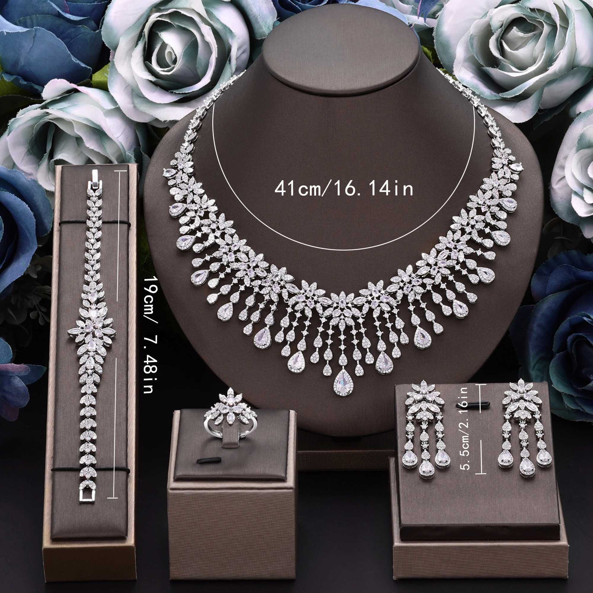 2024 Hot S 4-piece ultra luxury cubic zirconia bridal jewelry set Dubai jewelry set bridal accessories X241106