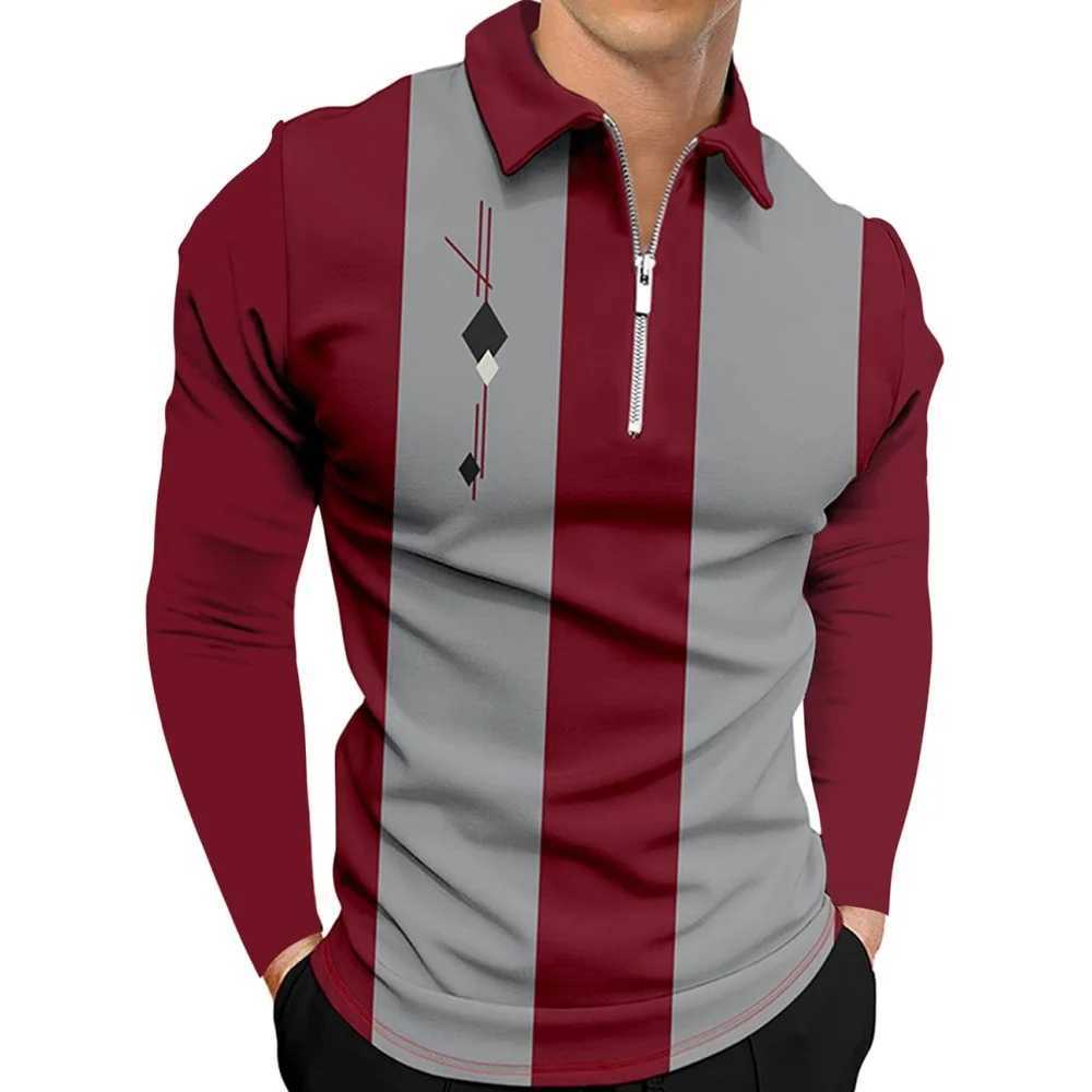 Mens T-shirt Fashion Stripe Printed Casual Sports Collar Shirt Mens Top Strt Zipper Mens Long Sve T-shirt W241106