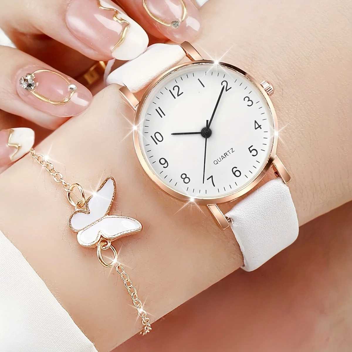 6 pieces/set of Wens watches casual round hands quartz watches simulated PU leather watches and jewelry sets as a gift for M X241106