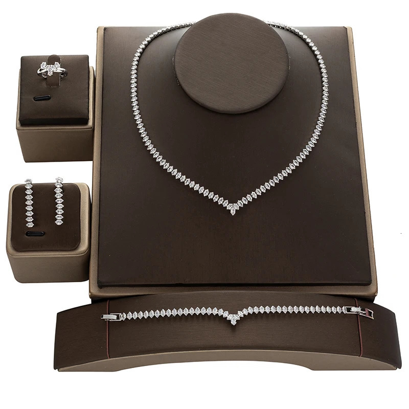 Jewelry Set HADIYANA Simple Womens Wedding Engagement Necklace Bracelet Ring Earring Set BN8004 Ensemble Bijoux Mariage 241106