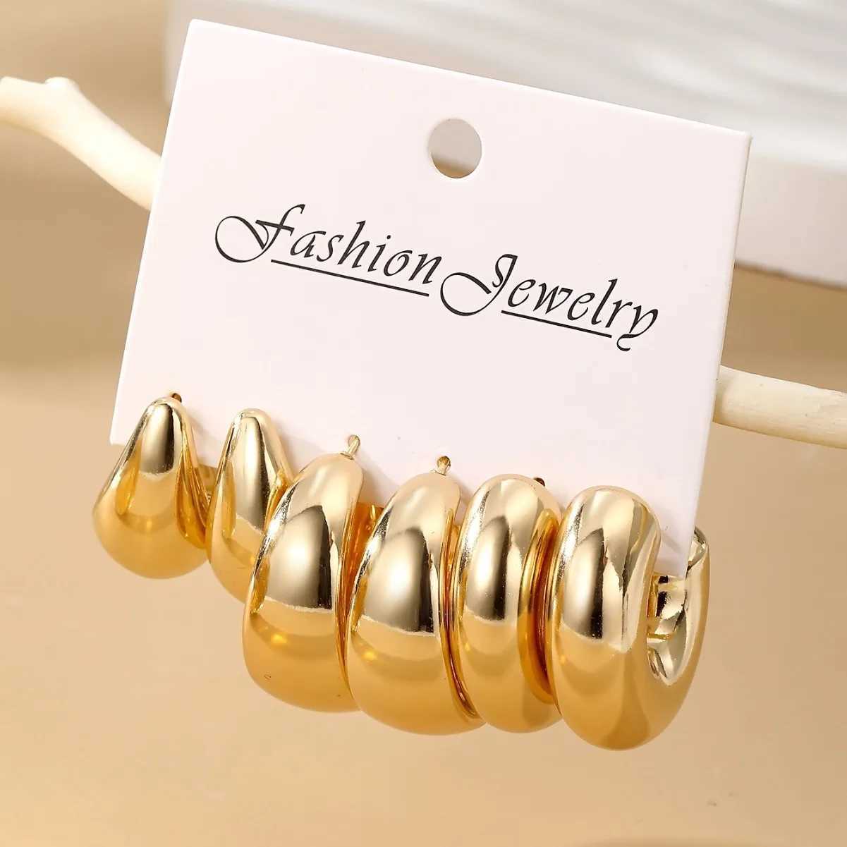 Bohe Retro Smooth Waterdrop Earring Set Wen Geely Gold Round Earrings Party Jewelry X241106