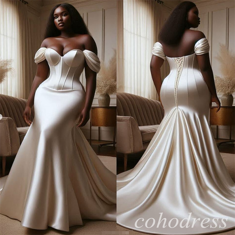 Plus Size Mermaid Wedding Dresses Off Shoulders Nigeria African Modern Country Bridal Gowns Lace Up Sweep Train Vestio De Novia 2025 Robe De Mariee