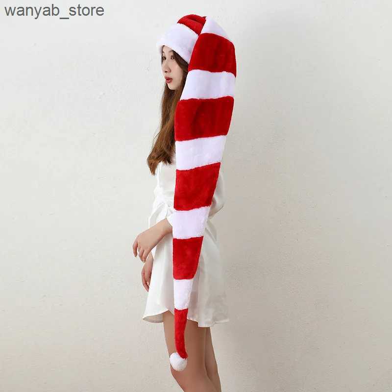 Wide Brim Hats Bucket Hats Long Christmas Santa HatOverlength Plush Christmas Santa Claus Xmas Long-tail Cap Hat L240910