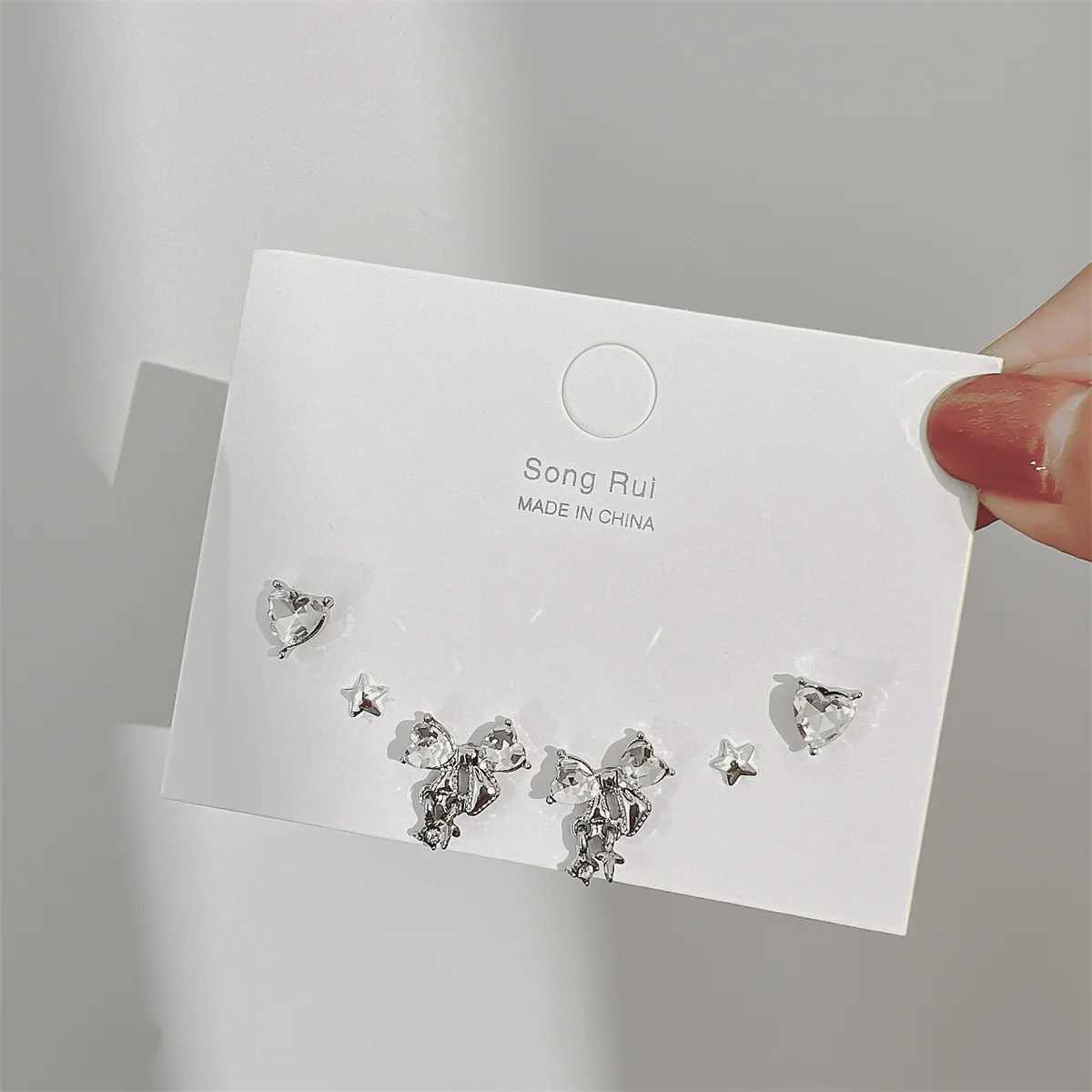17KM INS Y2K Female Stud Earrings Korean Bow Pendant Earring Set Sweet Crystal Pendant Earrings Fashion Jewelry X241106