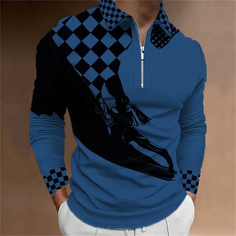 Mens 3D Splicing Pattern Printed Fashion T-shirt Collar T-shirt Mens Top Casual Zipper Long Sve T-shirt Mens W241106