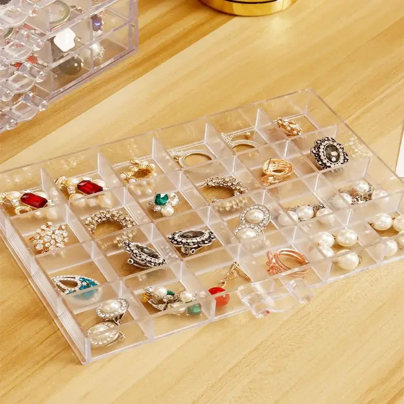 31/72/79/120 Mesh Jewelry Organizer Acrylic Cosmetics Storage Box 3/5 Layers Nail Rings Diamond Earrings Display Drawer Container 241106