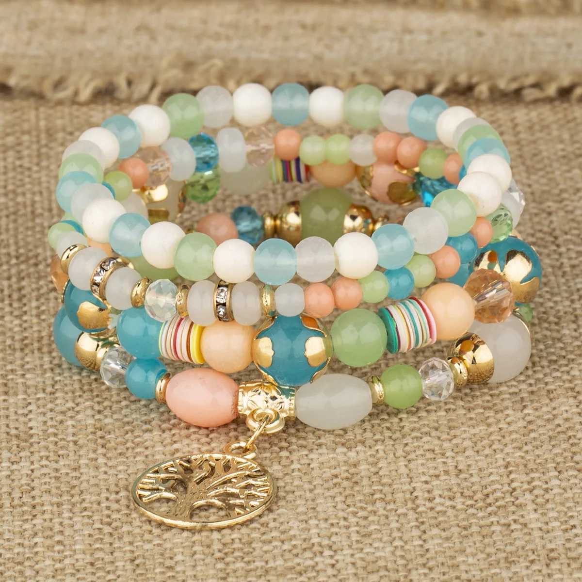 4pcs Tree of Life Charm Bracelet Set used for handmade acrylic bead chain bracelets Fem Boho jewelry accessories X241106