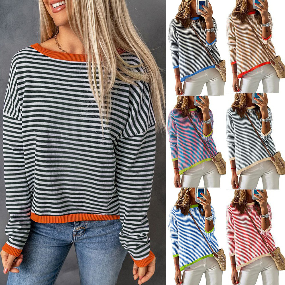 2025 Autumn And Winter New Women's Casual Round Neck Striped Designer Long Sleeved Casual Sweater Wool Sweater