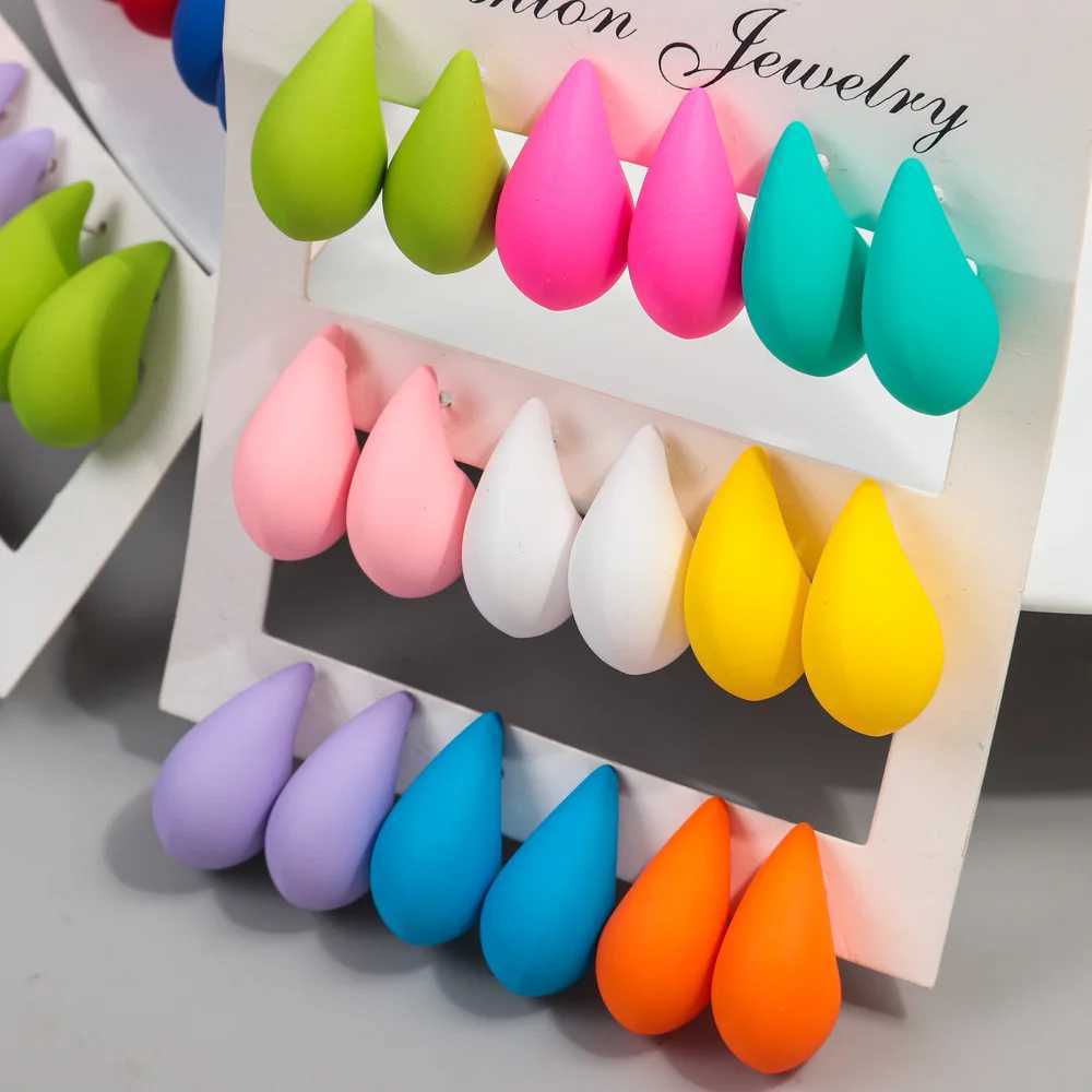 New 9 pairs/set of acrylic short and chubby water drop earrings for warm matte colors De tear drop ear rings fashionable jewelry X241106