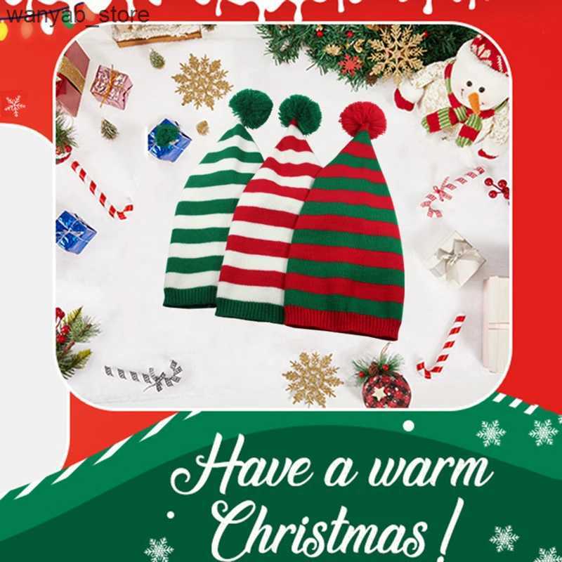 Wide Brim Hats Bucket Hats Adult Christmas Knitted Hat Elf Santa Beanies Santa Claus Red Green Striped Knitted Crochet Hat Merry Christmas Happy New Y