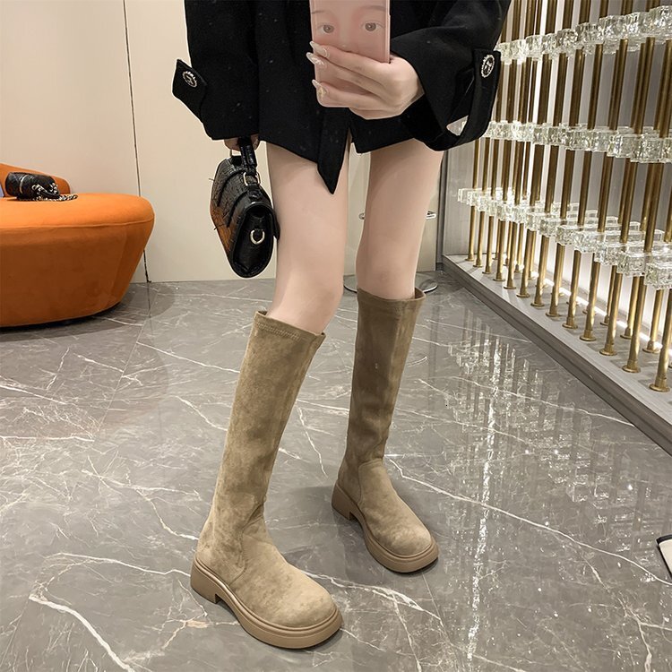 Suede Long 2023 Autumn And Winter New Knee Length High Tube With Plush Elastic Knight Boots For Women