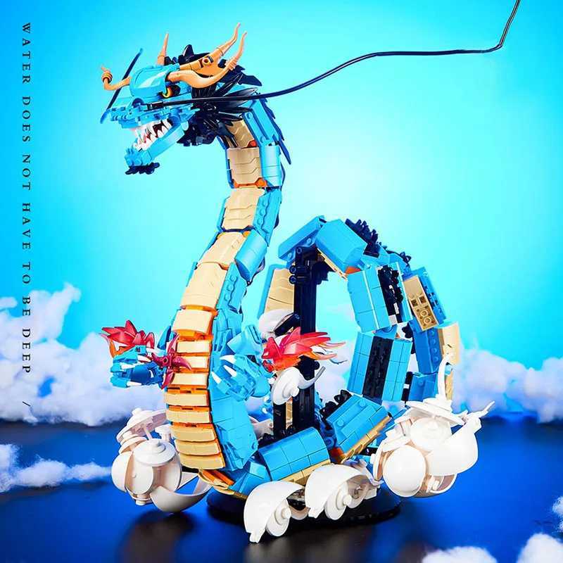 Blocks Blocks MOC One Anime Piece Building Blocks Kaido Dragon Bricks Model DIY Assembly Blue Dragon Character Toy Childrens Collection GiftY241106A00