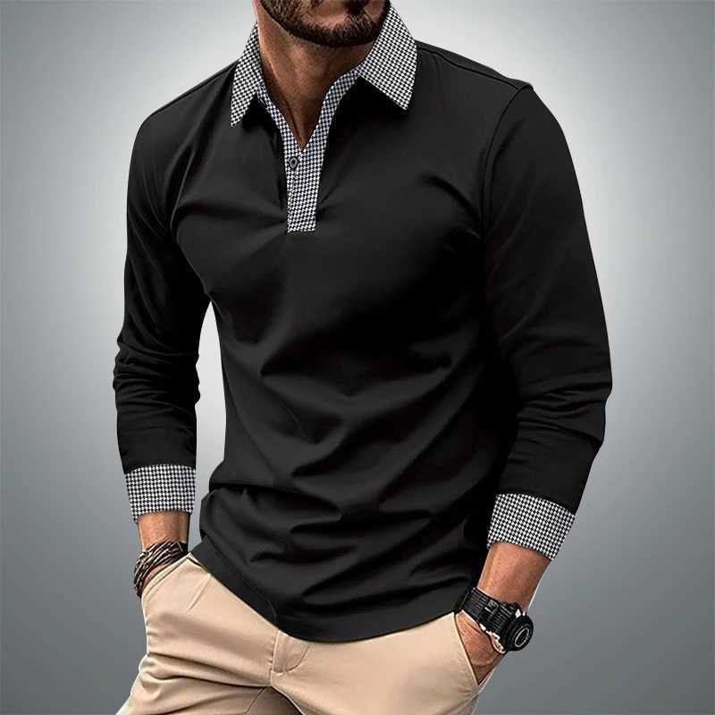 Spring and Autumn Mens Long Sve Shirt Business Office Fashion Collar T-shirt Mens Casual Sports Solid Color Top W241106