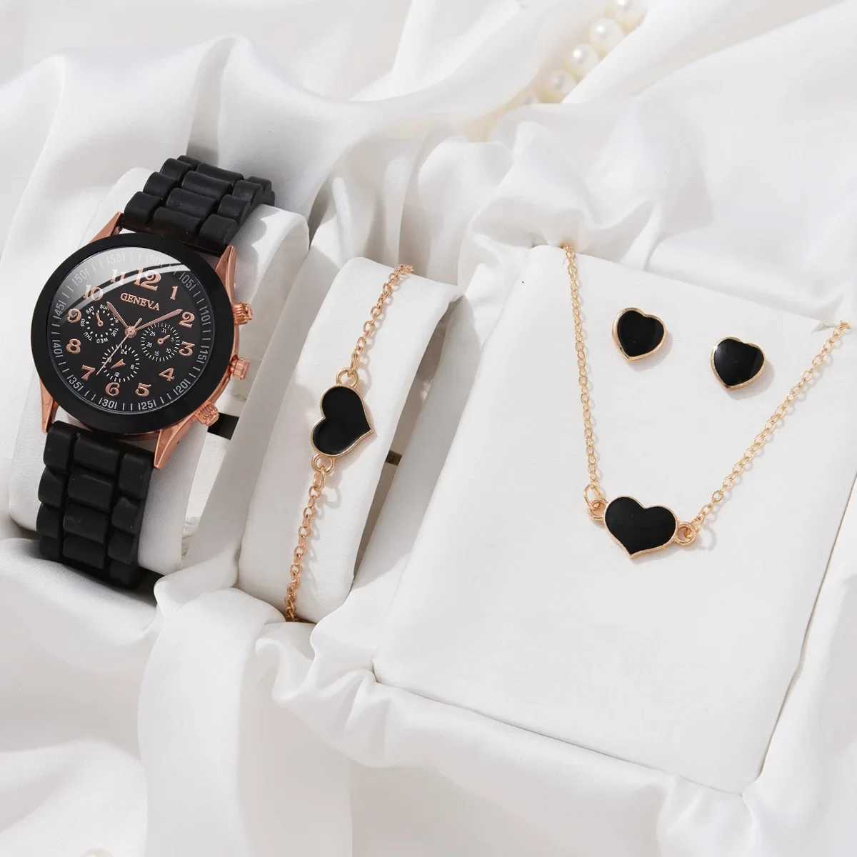 5-piece luxury watch necklace earrings rhinestones fashion watch Fem casual womens watch bracelet set watch X241106