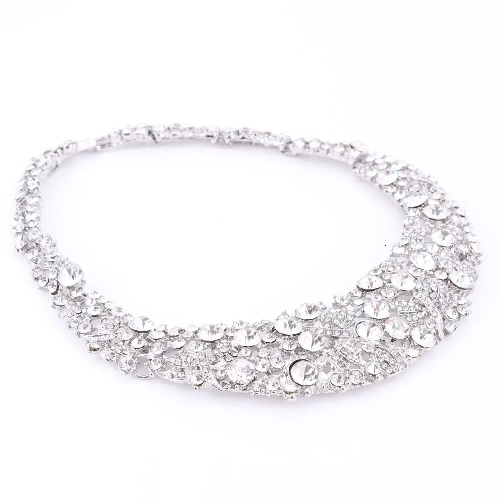Nigeria Wedding African Bead Jewelry Set Crystal Necklace Set Silver Jewelry Set Wedding Accessories 241106