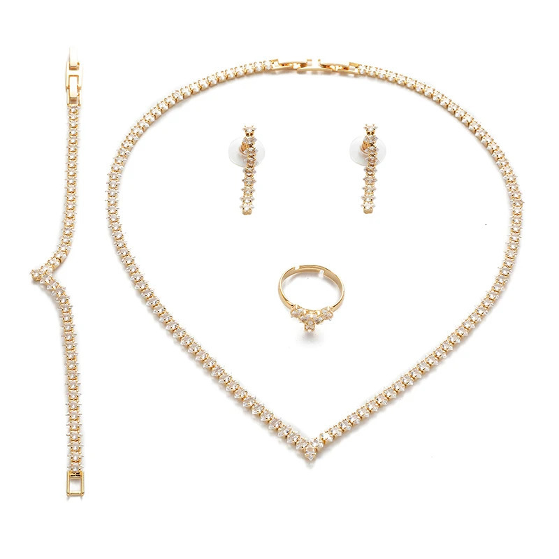 Jewelry Set HADIYANA Simple Womens Wedding Engagement Necklace Bracelet Ring Earring Set BN8004 Ensemble Bijoux Mariage 241106