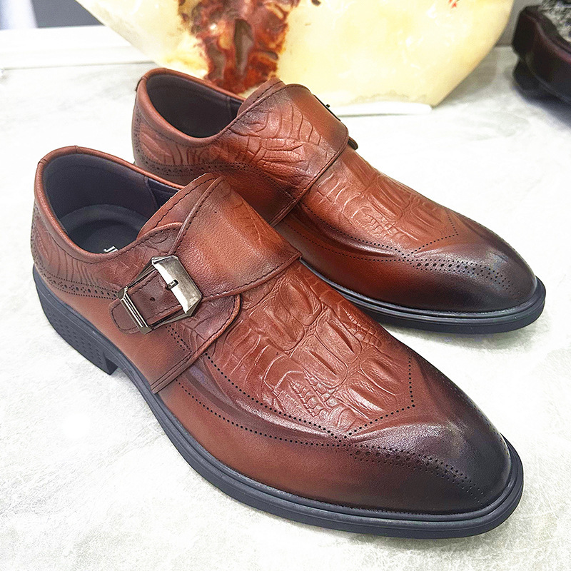Men's Top Layer Cowhide Leather Casual Single Bean Shoes, Shoe Covers, Guangdong Wedding Groomsmen Shoes