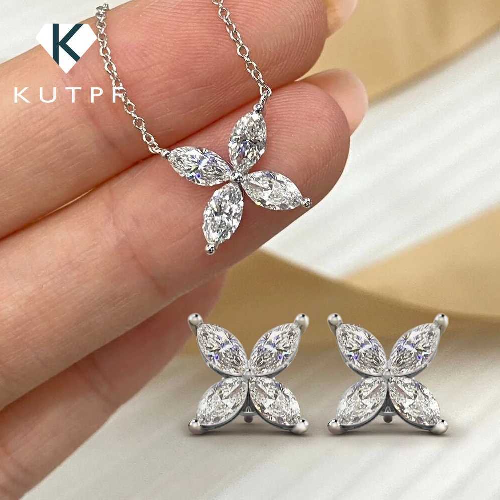 925 Silver Marquess Cut Diamond Pendant Necklace with Stud Earrings Comes with Certificate X241106