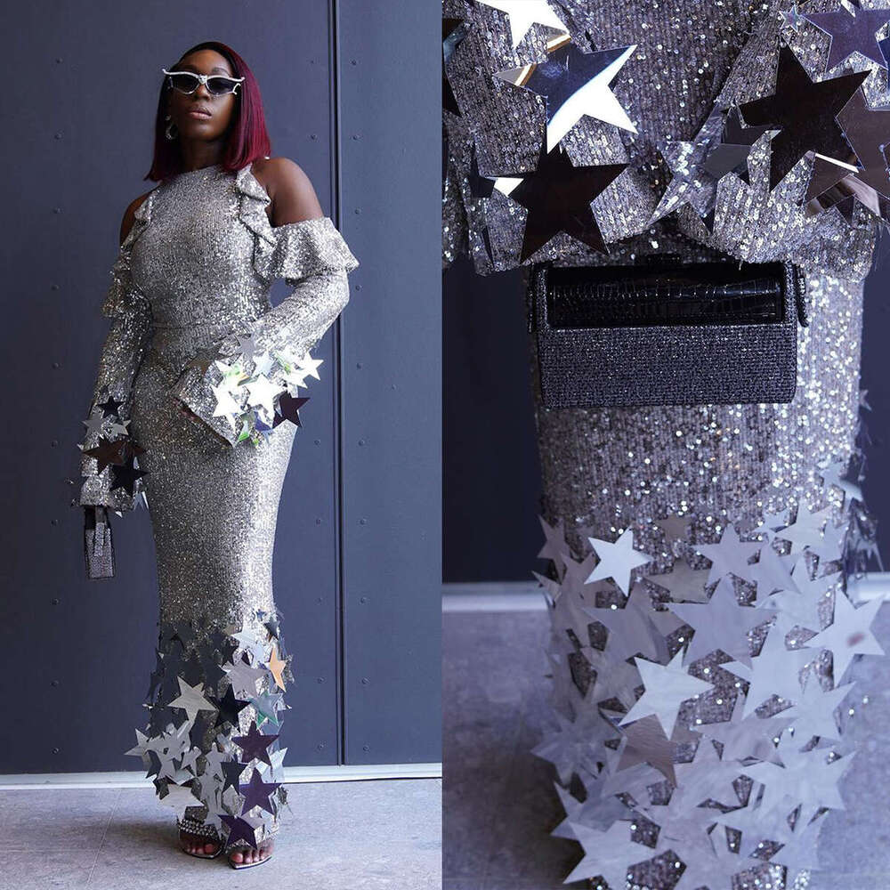 FASHION SHOW Mermaid Evening Shine 3D-Stars Appliques Sexy Off Shoulder Slim Fit Or-Length Prom Dresses Custom Made