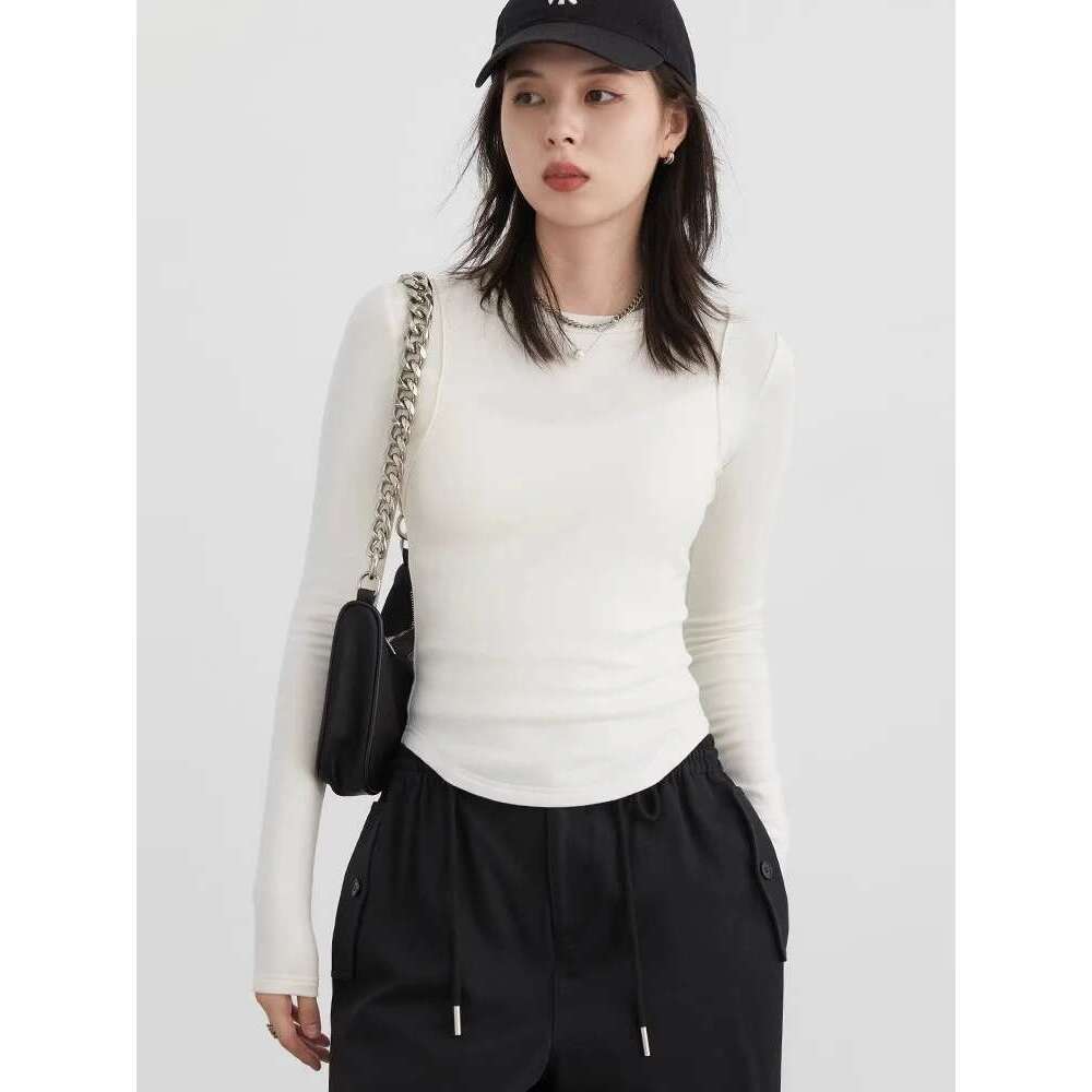 CHIC VEN Women T-Shirts Solid New Basic Heating Cashmere Round Neck Woman Tees Slim Fit Female Tops Spring Autumn 2024