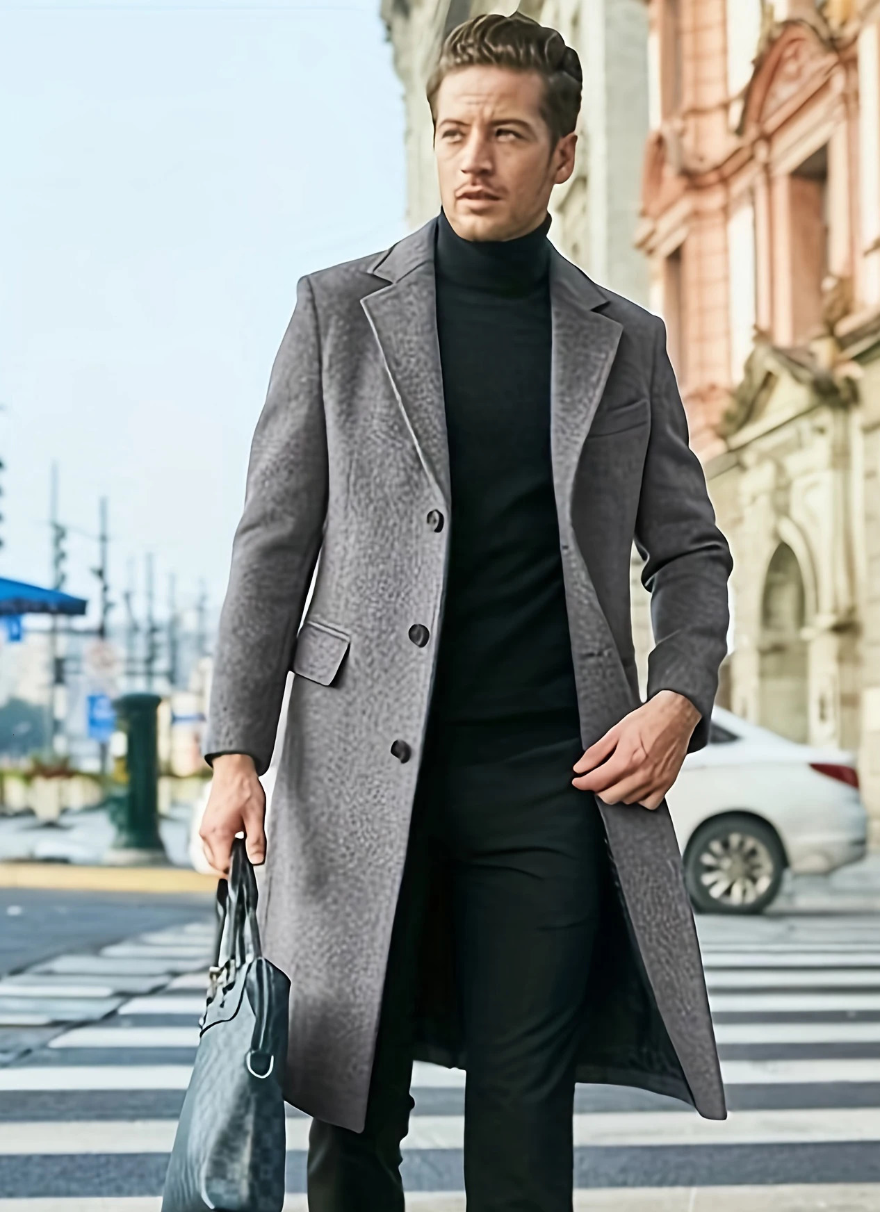 High quality mens long sleeved wool coat autumn and winter Korean mens trendy coat and top 241106