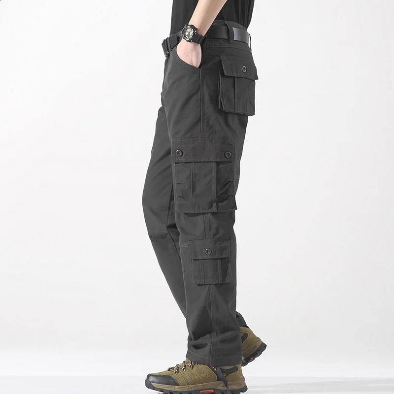 Work pants men casual large loose straight leg multi pocket work outdoor sports 241104