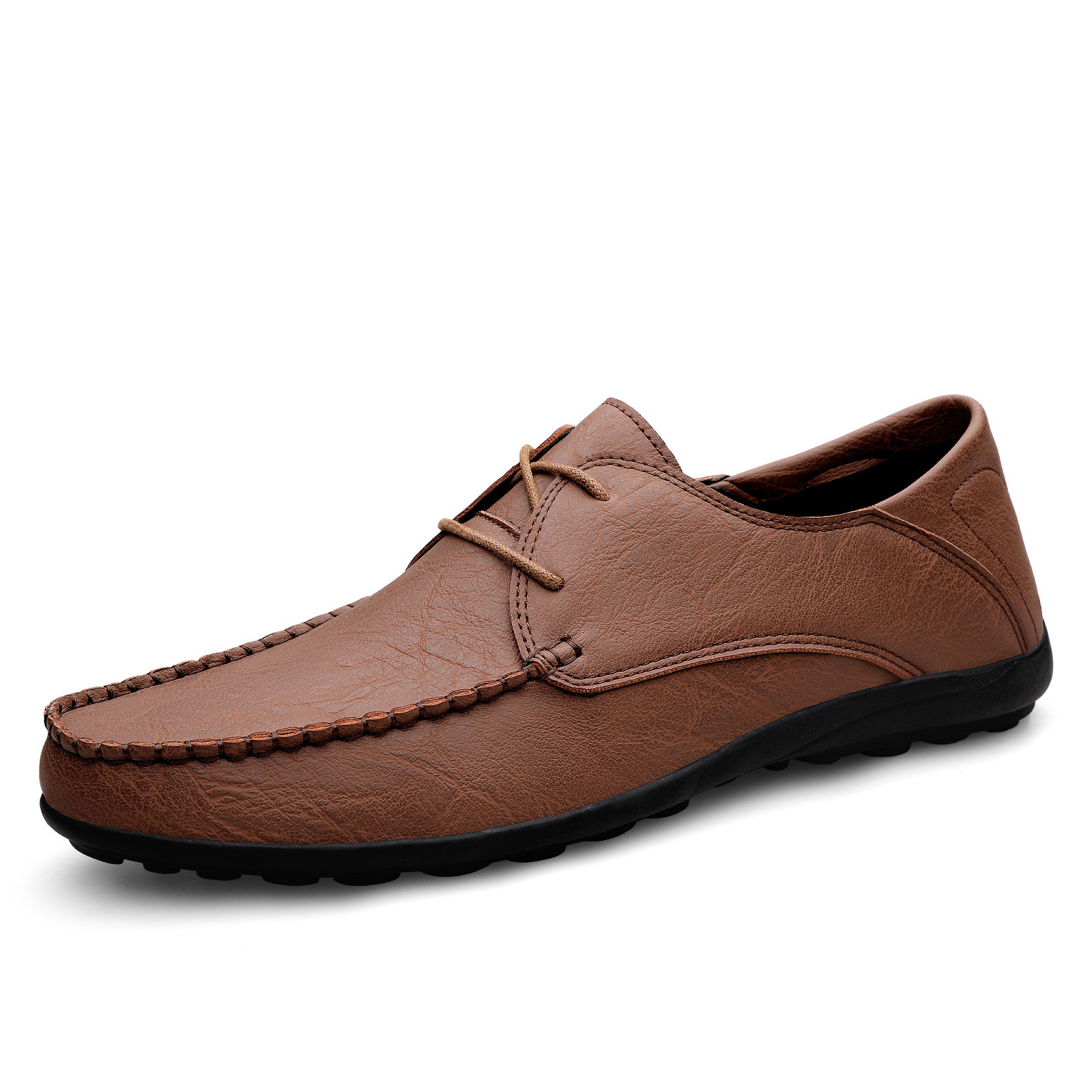 Large Size Microfiber Lace Up Loafers, 2024 Autumn And Winter New Style Fashionable Bean Shoes, Classic Men's Leather Shoes