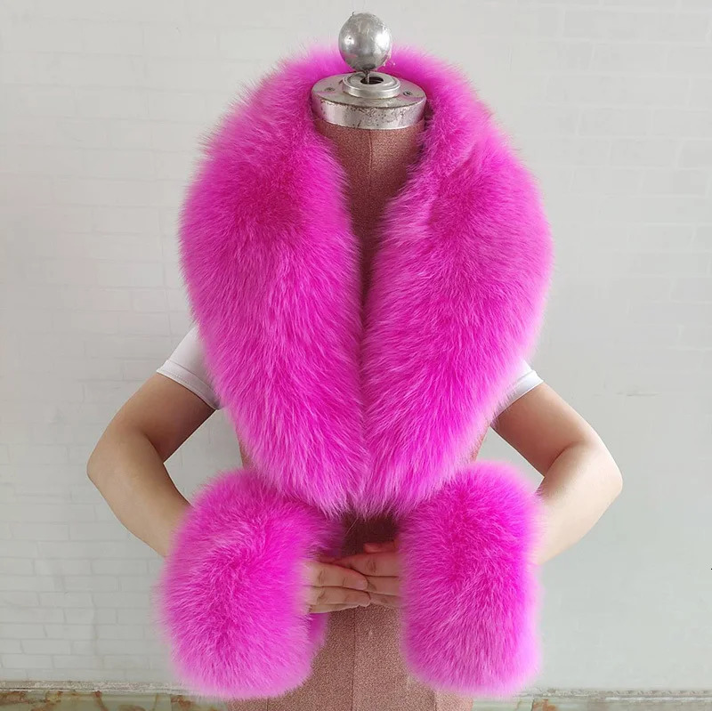 Womens Winter 100% Natural Fox Fur Scarf Jacket Fur Collar Scarf and Cuff Set Fox Fur Warm Collar 241106