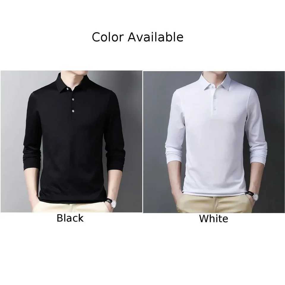 Fashion Autumn Spring Mens Long Sve Neck Cotton Black and White Business T-shirt W241106