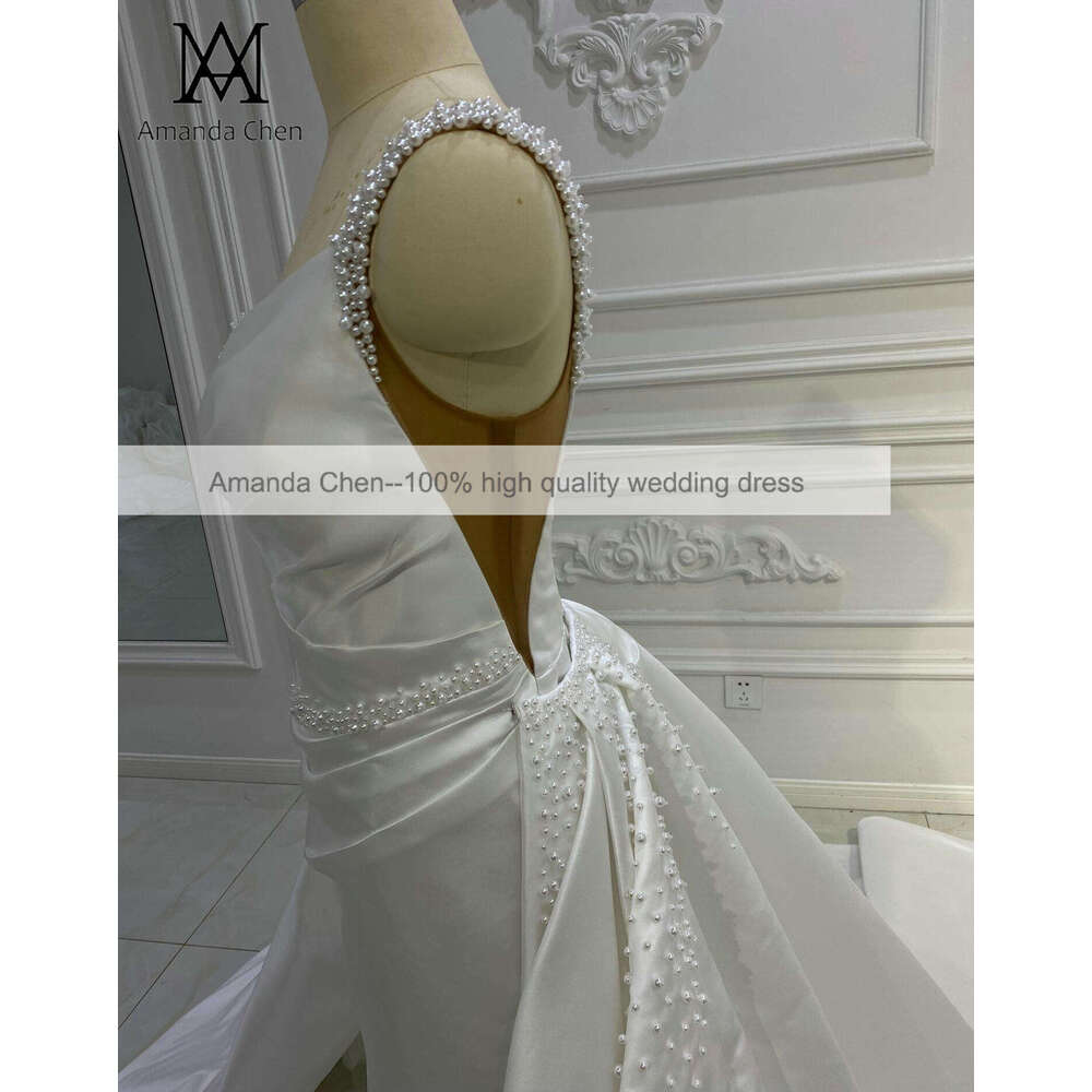 One Shoulder Detachable Train Wedding Dress