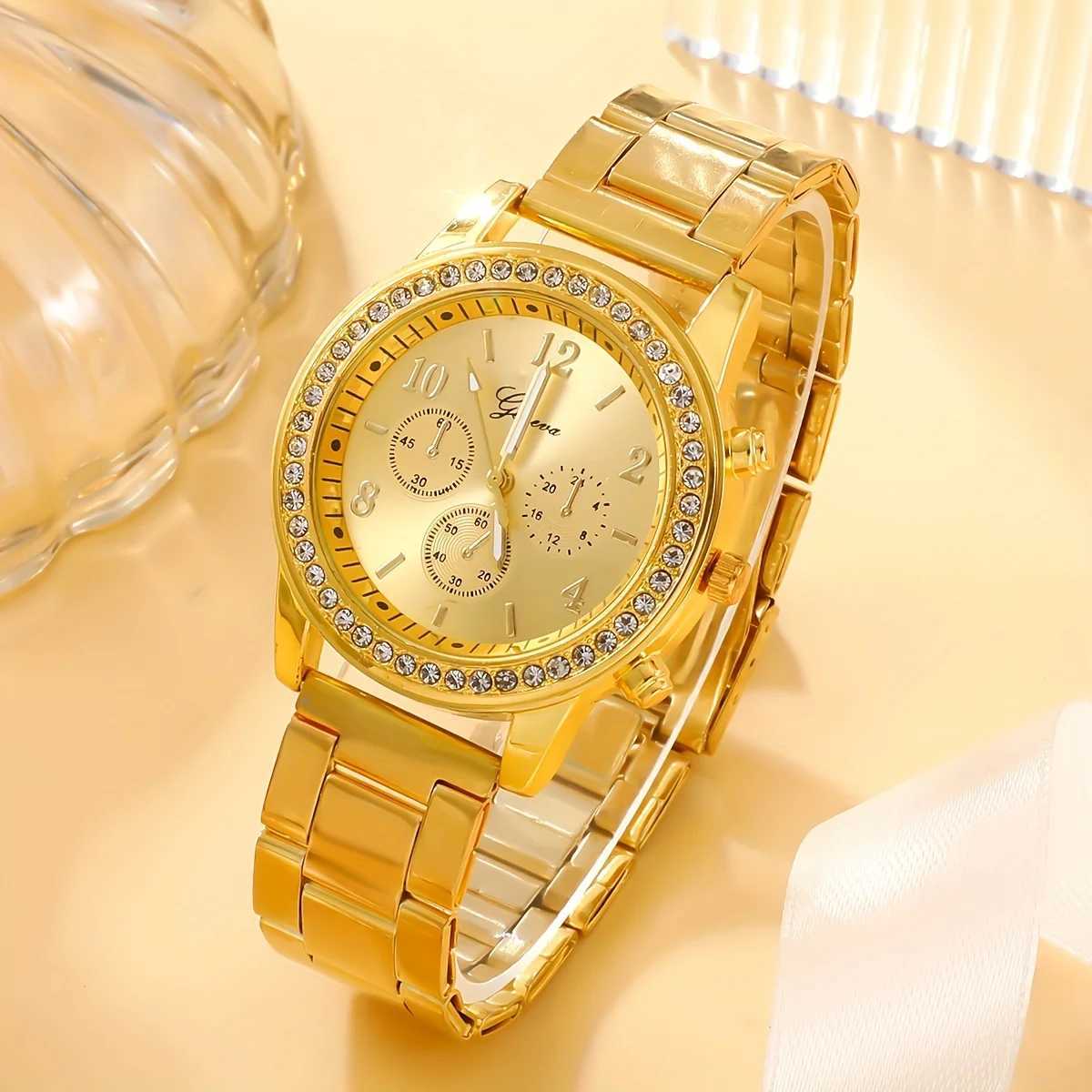 Elegant 6-piece English watch and jewelry set - stainless steel with rhinestone perfect gift for Ms X241106