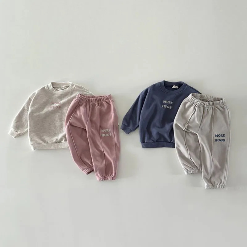 Autumn 2PCS Girls Boys Sports Suit Long Sleeve Kids Letter Print Hoodie and Pants Set Children ClothesTOddler Outfits 1-6Y 241106