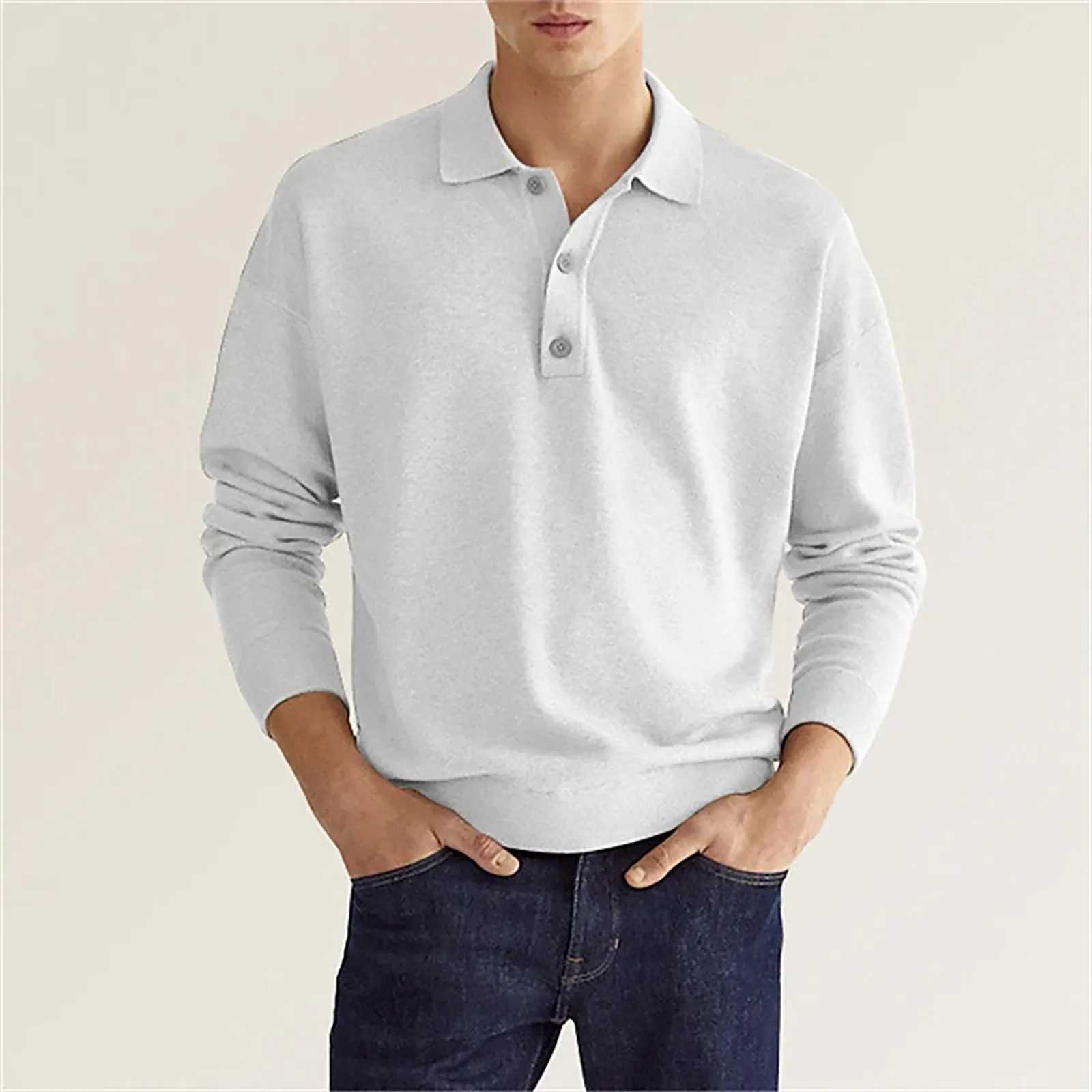 Formal white shirt mens spring and autumn fashion casual solid color button long Sve V-neck top W241106