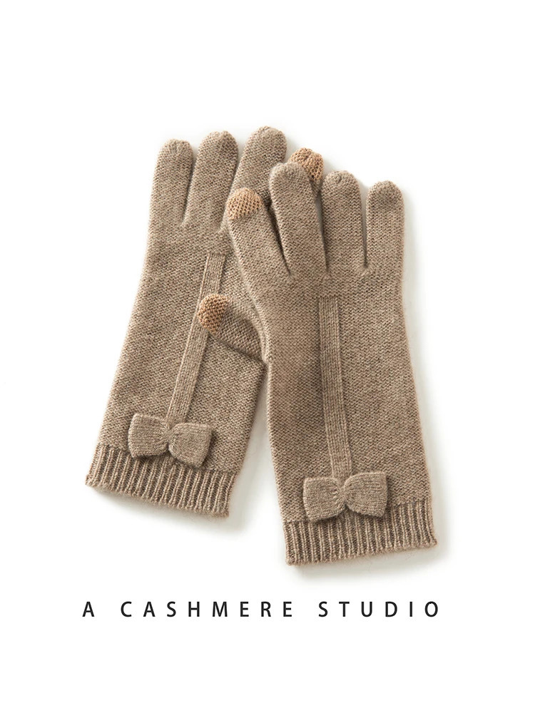 High quality cashmere touch screen gloves for women in winter soft and warm elastic knitted gloves with multiple fingers 241106