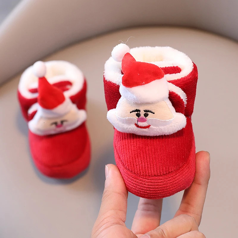 Cute wool slippers for babies aged 0-18 months soft anti slip Christmas boots for toddlers and boys winter reindeer Christmas boots 241106