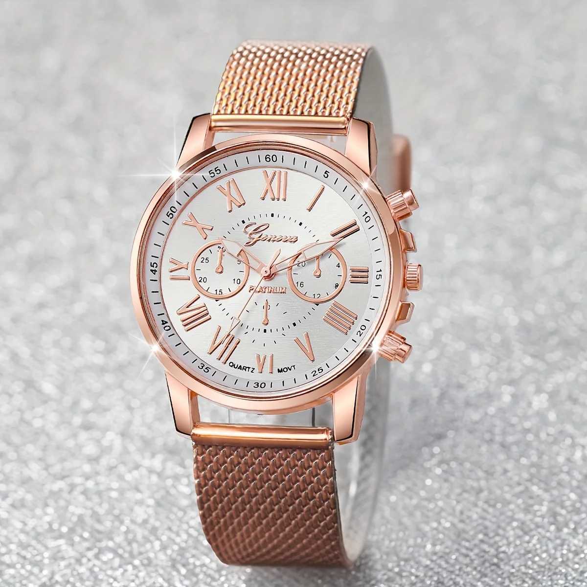 Fashionable quartz watch and rhinestone 6-piece jewelry set - perfect casual or Vntine gift for her X241106