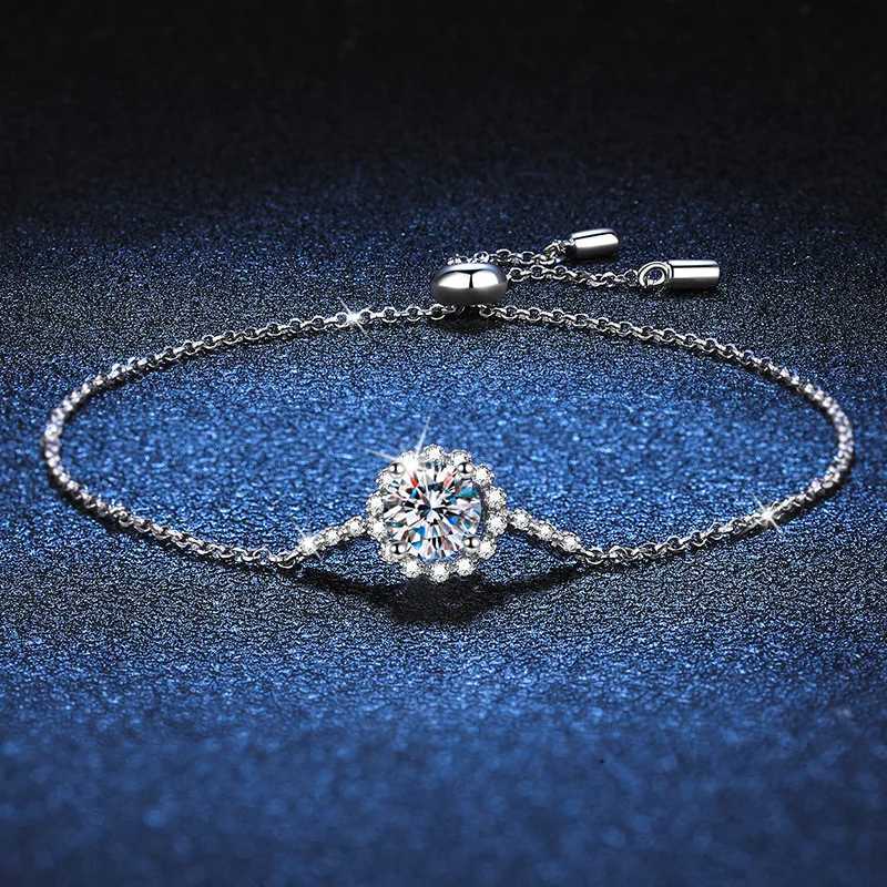 S925 Pure Silver Bracelet Round 1ct 8H8A Cut VVS D Colored Moissanite Diamond Bracelet X241106