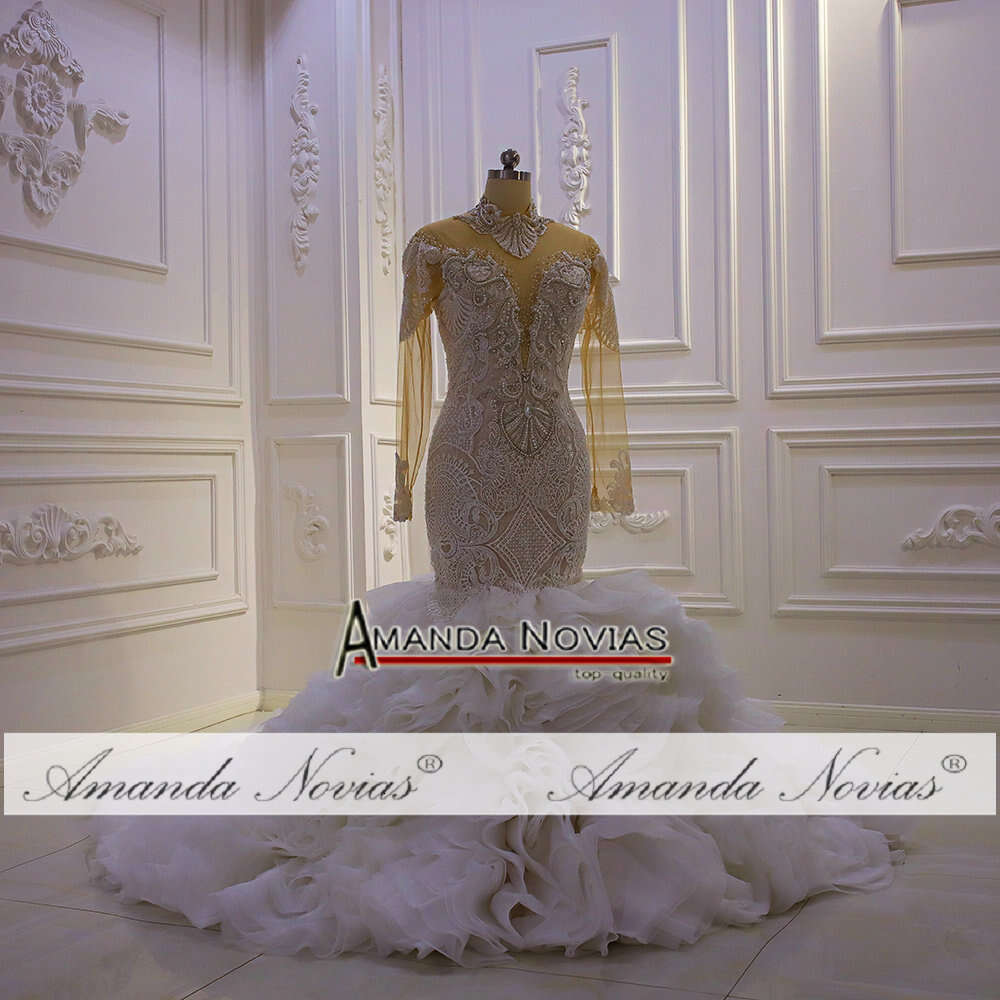 High Neck Long Sleeve Special Lace For Ruffles Mermaid Wedding Dress
