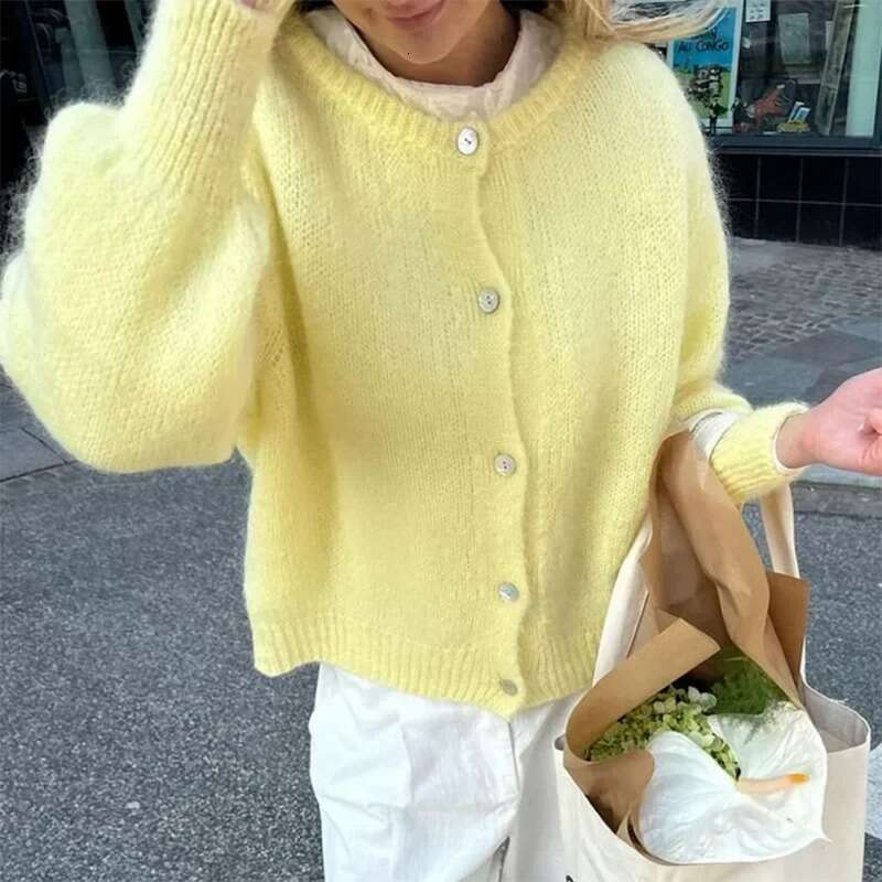 Talenza Casual Cardigan Women's Loose Versatile Solid Button Knitted Long Sleeve Sweater Autumn Office Warm Jacket Top